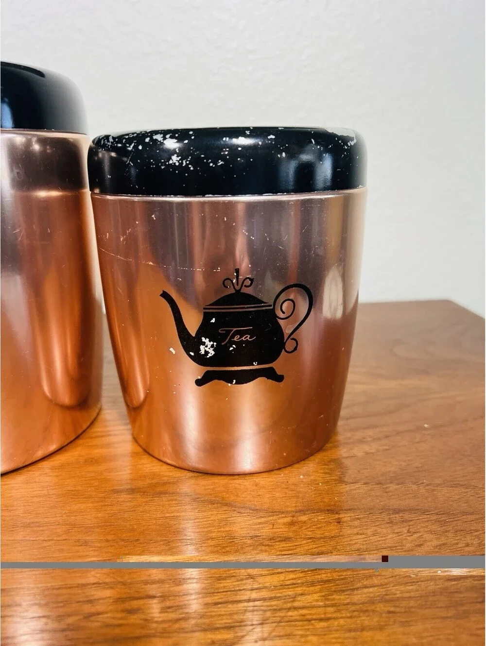 VTG 4 West Bend Copper Color Aluminum Kitchen Nesting Canisters w/Black Lids USA